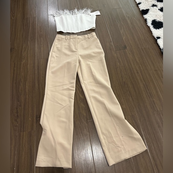 Zara two pieces of split hem dress pants and fur embedded cropped top - Picture 1 of 10